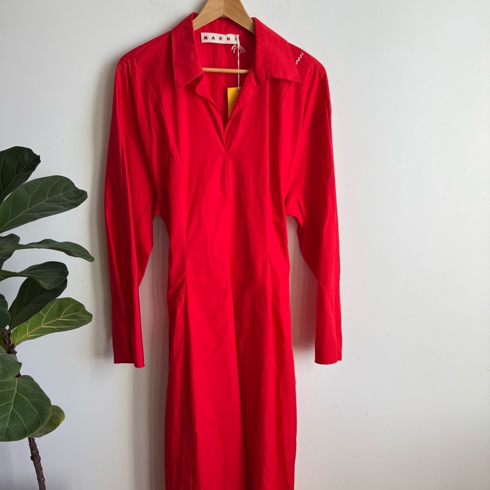 Marni NWT Cotton Midi Dress Vibrant Red Long Sleeve Size M - Picture 11 of 15